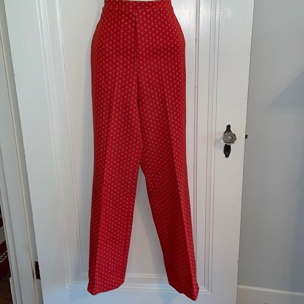 Vtg 70s Queen Casual red‎ double knit polyester wide leg pull on pants